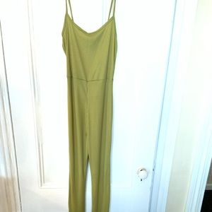 Olive Ribbed Strappy Split Hem Jumpsuit